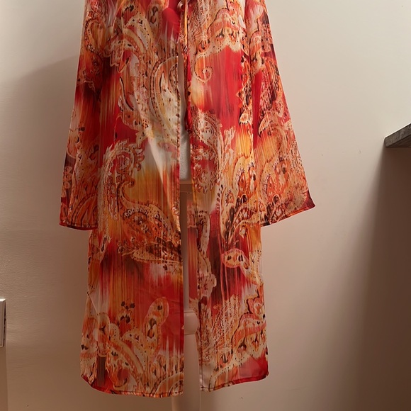 Cardigan Colorful Long Sleeve Tunic Cardigan Top with Ties in front Size 12 - Picture 3 of 8